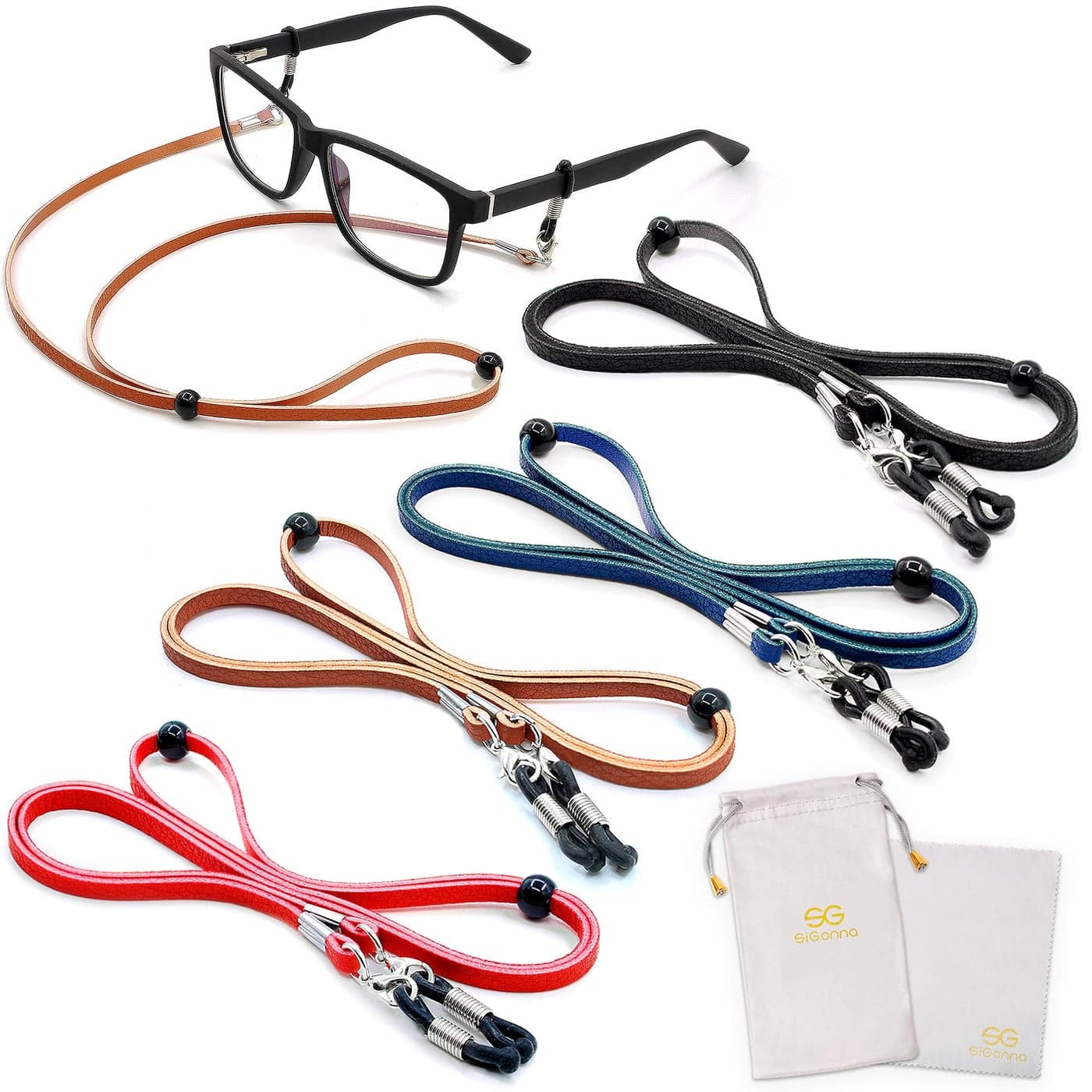 SIGONNA Eyeglasses Holder Strap Cord PREMIUM ECO LEATHER Eyeglasses String Holder Chain Necklace Glasses Cord Lanyard Eyeglass Retainer