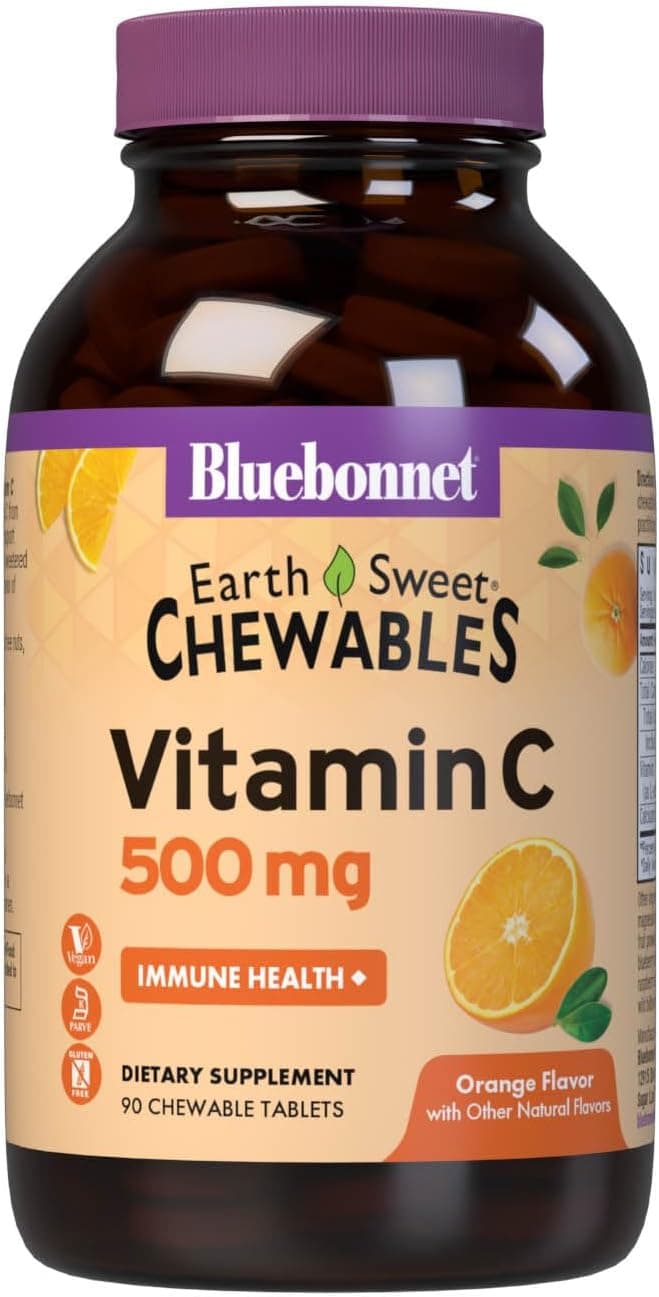 Bluebonnet Nutrition EarthSweet Vitamin C 500 mg Powerful Antioxidant Protection Immune Health Support Supplement Maximum Absorption GlutenFree Vegan Flavor Chewable Tablets Orange 90 Count Pack of 1