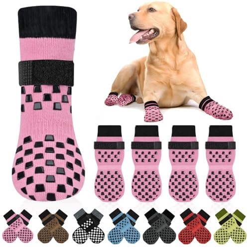 AIEDOULER Anti Slip Dog Socks to Prevent Licking Paws Dog Shoes for HotCold Pavement Dog Boots on Hardwood Floors Traction Control Dog Booties Paw Protectors for Small Medium Large Senior Dogs