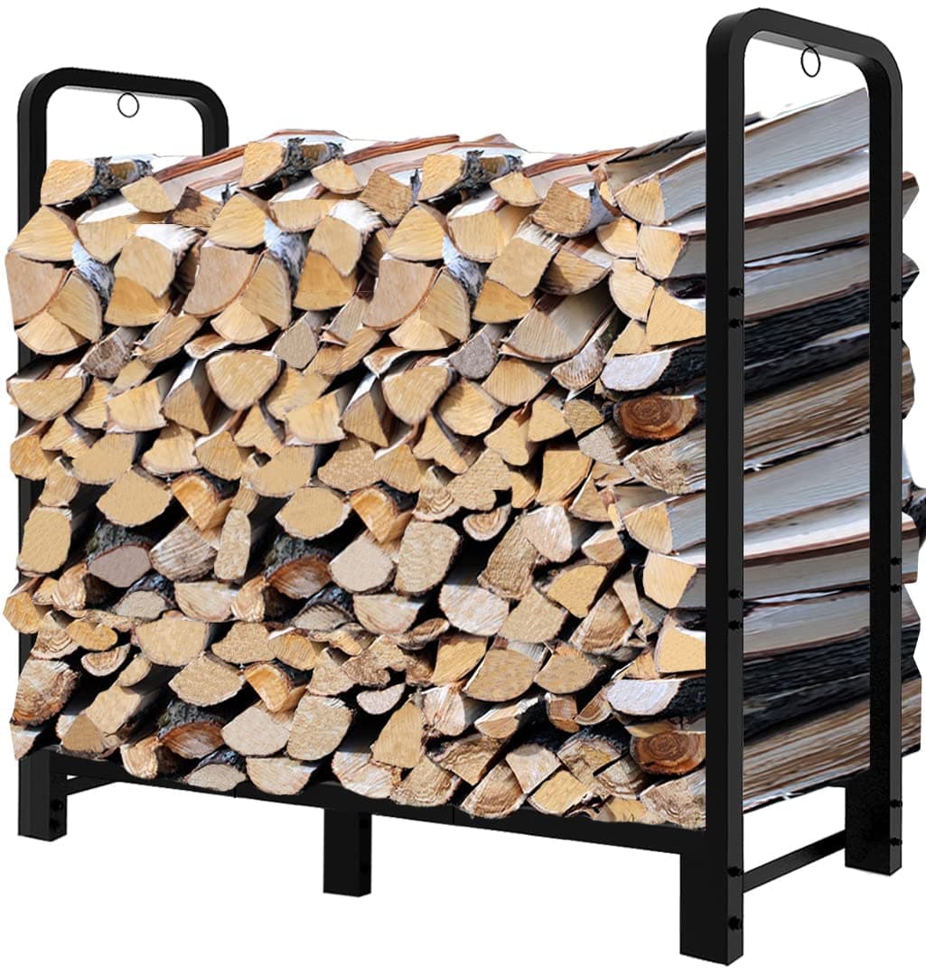 Fandature 4Ft Firewood Rack Adjustable Fireplace Wood Holder for Outdoor Indoor Storage Log Heavy Duty Fire Log Lumber Stand Stacker Black