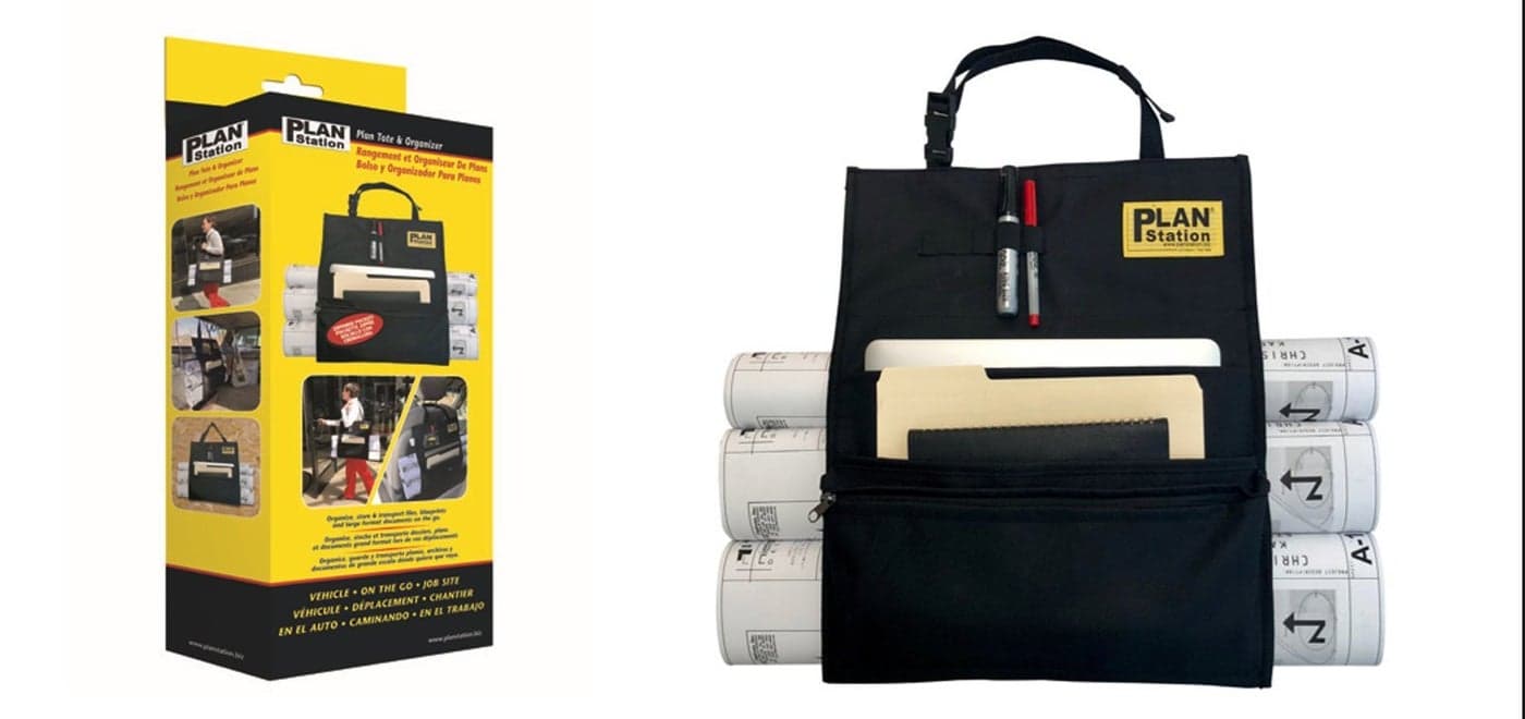 Plan Station On-The-Go Work Tote Plan Carrier Plus Organizer Comes with Shoulder Strap and Comfort top Handle for Car Holds 4-Blueprints, Black (WS3600)