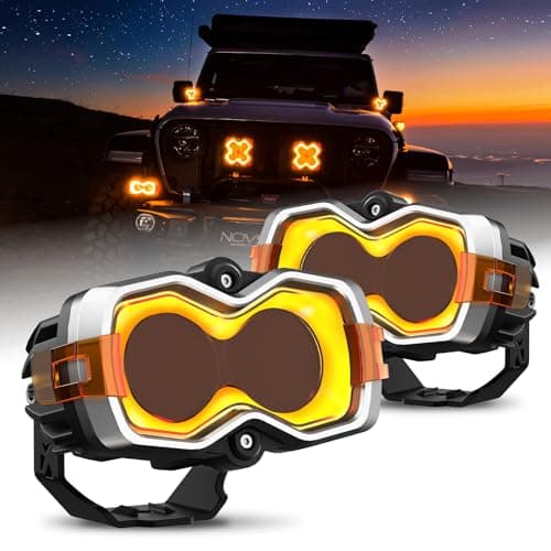 NOVSIGHT 4.5 Inch LED Pod Lights - Red Dot Award 2025 Winner Halo Series Ditch Lights with Amber/White DRL, 60W Super Bright LED Offroad Light, with Covers & Wiring Harness for Truck Jeep Pickup ATV