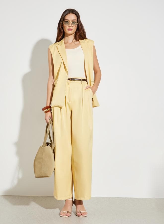 Yellow Pleated Wide Leg Trousers