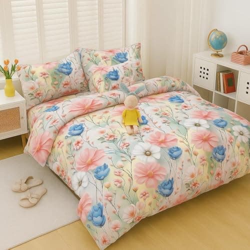 THE HOME STYLE 7D Realistic Effect Cotton Feel Glace Cotton Elastic Fitted Printed King Size Double Bed Bedsheet with 2 Pillow Cover Fits Upto 8 Inches Mattress, 300TC (72"x78", Real Floral)