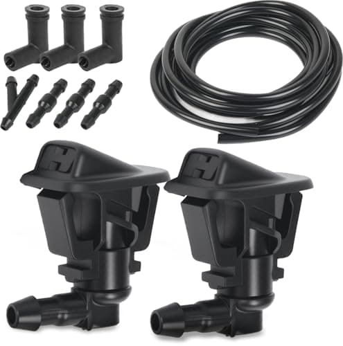 OTUAYAUTO Windshield Wiper Nozzle Fluid Hose Kit, Direct Replacement for Jeep Wrangler 2013-2017, Jeep Wrangler JK 2018-2023 – Washer Fluid Jets & Rubber Tube Hose, Replaces 68164356AB, 68197414AB