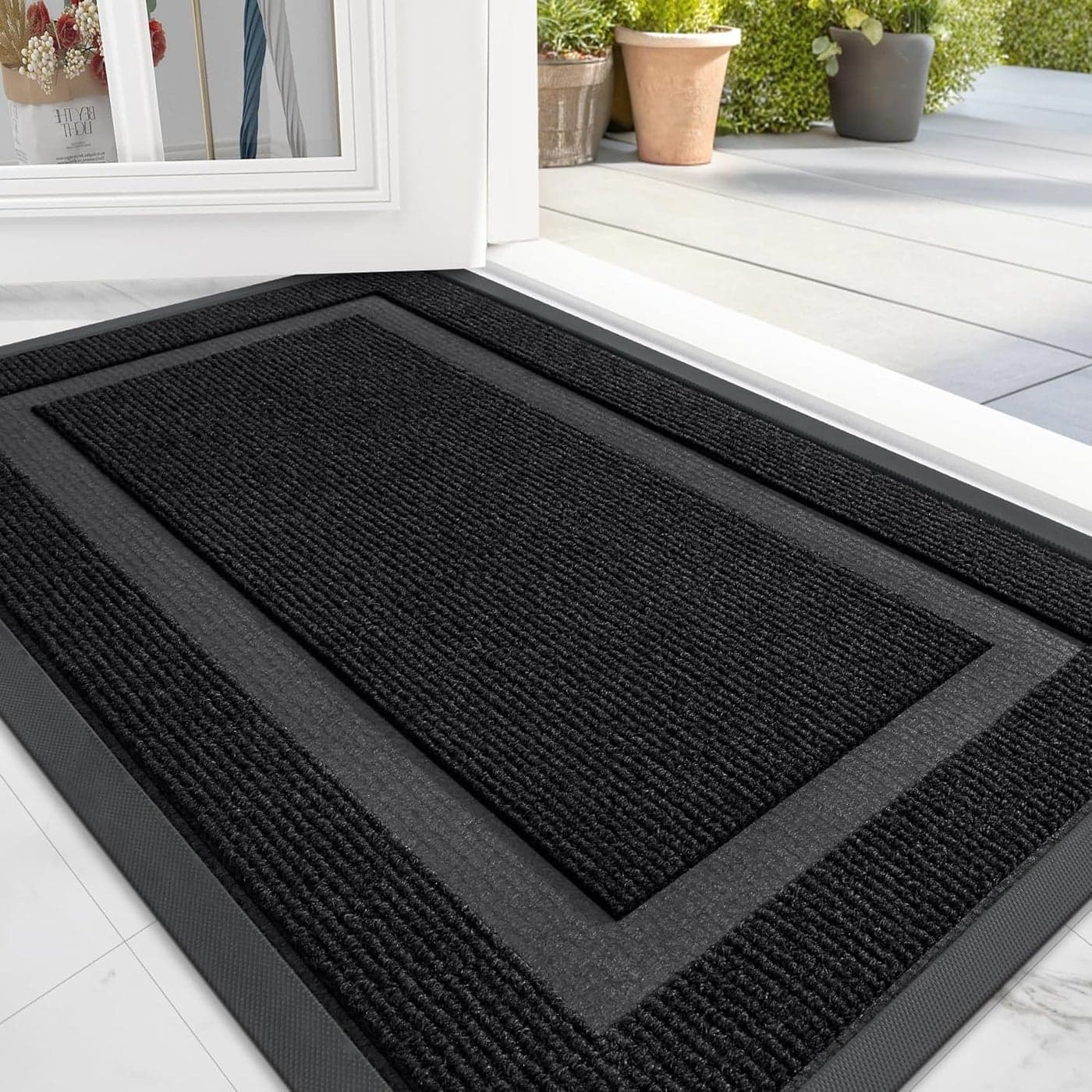 Homaxy Door Mat Rubber Backed Non Slip Door Matts Indoor Dirt Trapper Absorbent Mats Washable Front Doormat Outdoor Heavy Duty Floor Mat for Entrance Kitchen and Garden 60 x 90 cm Black