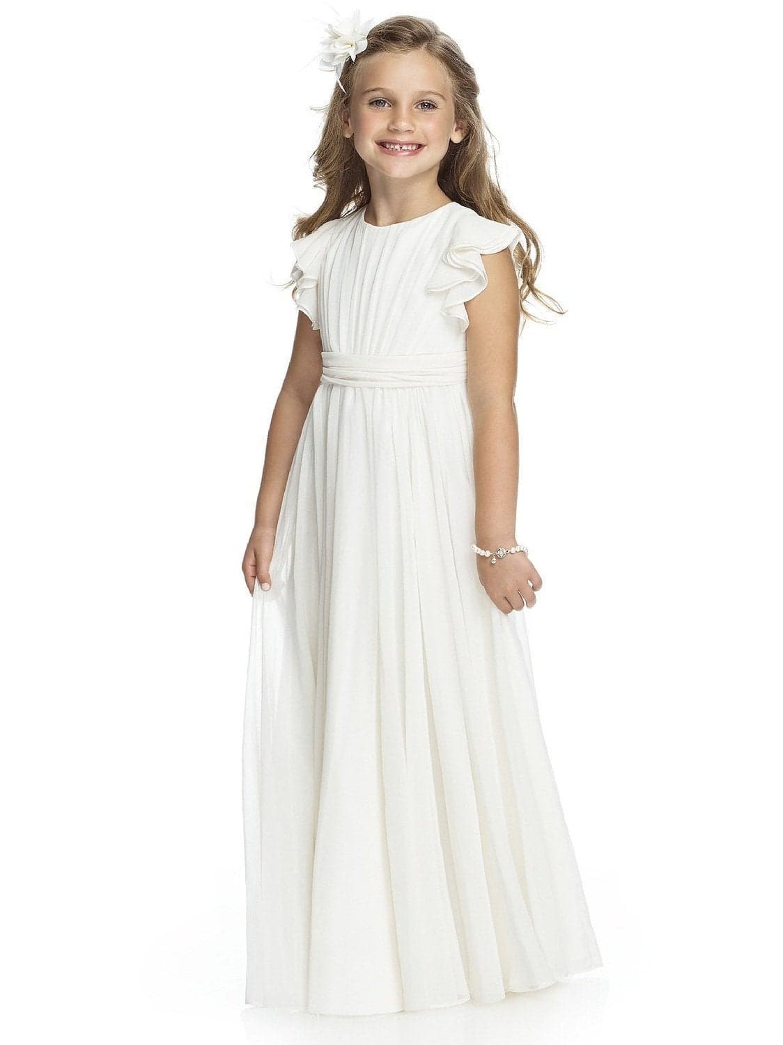 Abaowedding Fancy Chiffon Flower Girl Dresses Flutter Sleeves Junior Bridesmaid Dress(Size 8,Ivory)