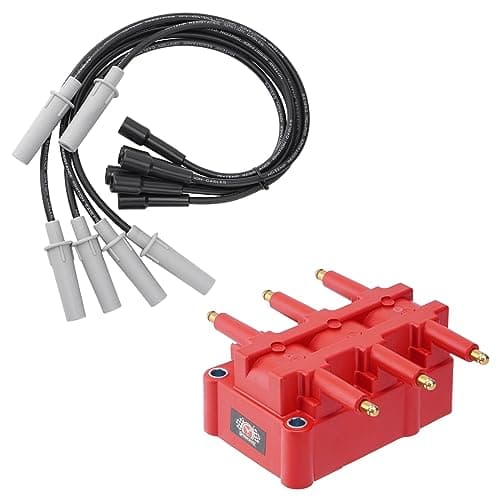Ignition Coil Pack UF305 with 6 Spark Plug Wire Set Compatible with Chrysler Pacifica Town & Country Voyage Dodge Caravan Jeep Wrangler Volkswagen Routan 3.3L 3.8L V6 Repalce# UF305 4306 27703