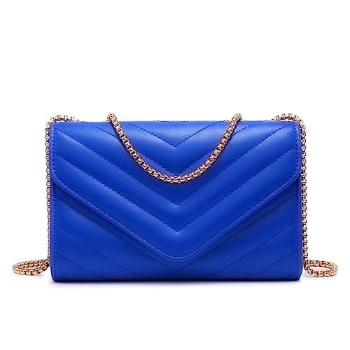 Dasein Women Small Quilted Crossbody Bags Stylish Designer Evening Bag Clutch Purses and Handbags with Chain Shoulder Strap (Royal Blue)