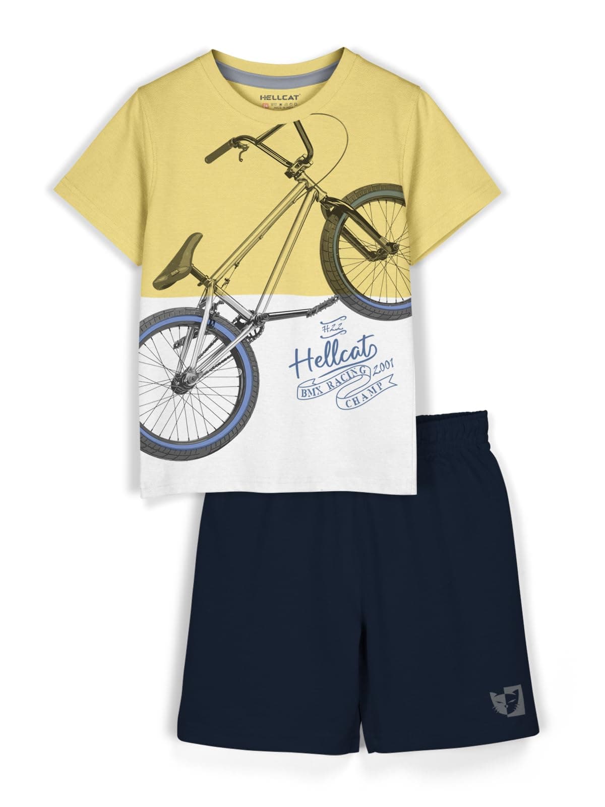 HELLCAT Boys Dress Clothing Set Combo with Tshirts & Shorts - Pack 1 Mustard 3-4 Years