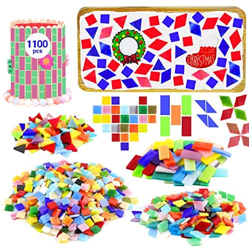 Csdtylh 1100 Pcs Mosaic Tiles, Glass Mosaic Tiles for Crafts Bulk, Stained Mosaic Glass Pieces, Mosaic Supplies for Home Decoration, Art Crafts, DIY Projects, Opaque (Mixed Shape)