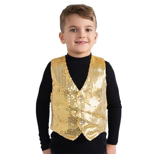 Dress Up America Sequin Vest for Kids - Gold Shiny Dance Vest for Boys - Party Costume for Girls and Boys