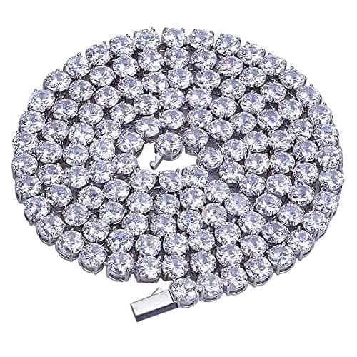 JINAO 18k Gold Plated 1 Row 6mm Lab Simulated Diamond Iced Out Cubic Zirconia Chain Men's Hip Hop Tennis Necklace Chain 18 Inch
