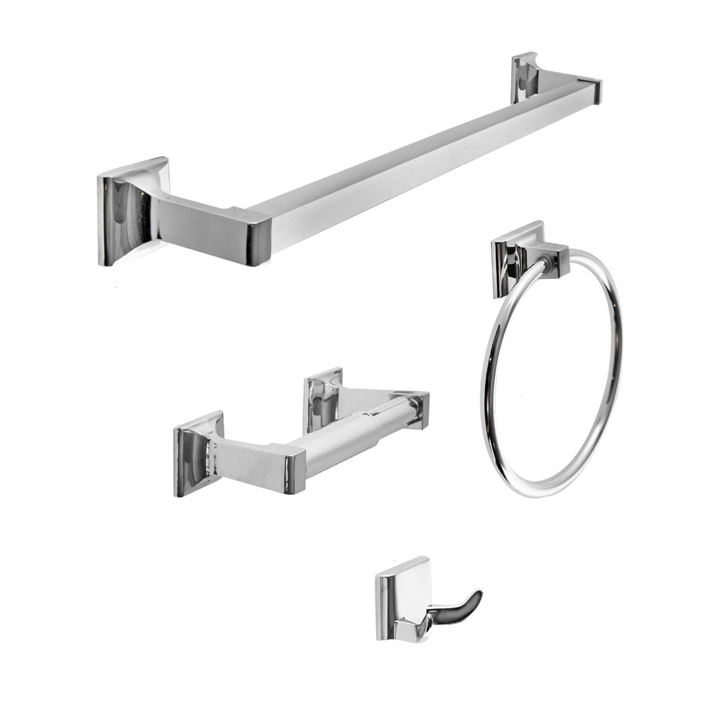 SENTO Cellar Classic Bathroom Accessories Set Heavy Duty Metal Bath Hardware Set Wall Mounted Includes Robe Hook Standard Toilet Paper Holder Towel Ring 24 Towel Bar 4Piece Polished Chrome