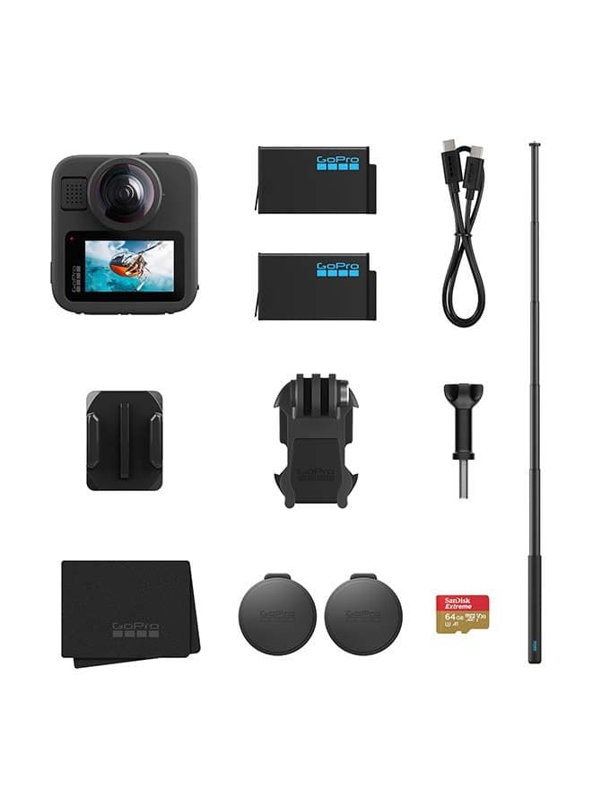 GoPro MAX2 360 Accessories Bundle Camera Bundle, True 8K Video, 29MP Photos, Extension Pole, Extra Battery, 64GB SD Card