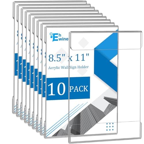 EHWINE 10 Pack 8.5x11 Wall Mount Acrylic Sign Holder, Wall Signs Photo Menu Flyer Display Holders, Plastic Clear Acrylic Frames for Office Home Hotel Business Store (with Adhesive Tape)