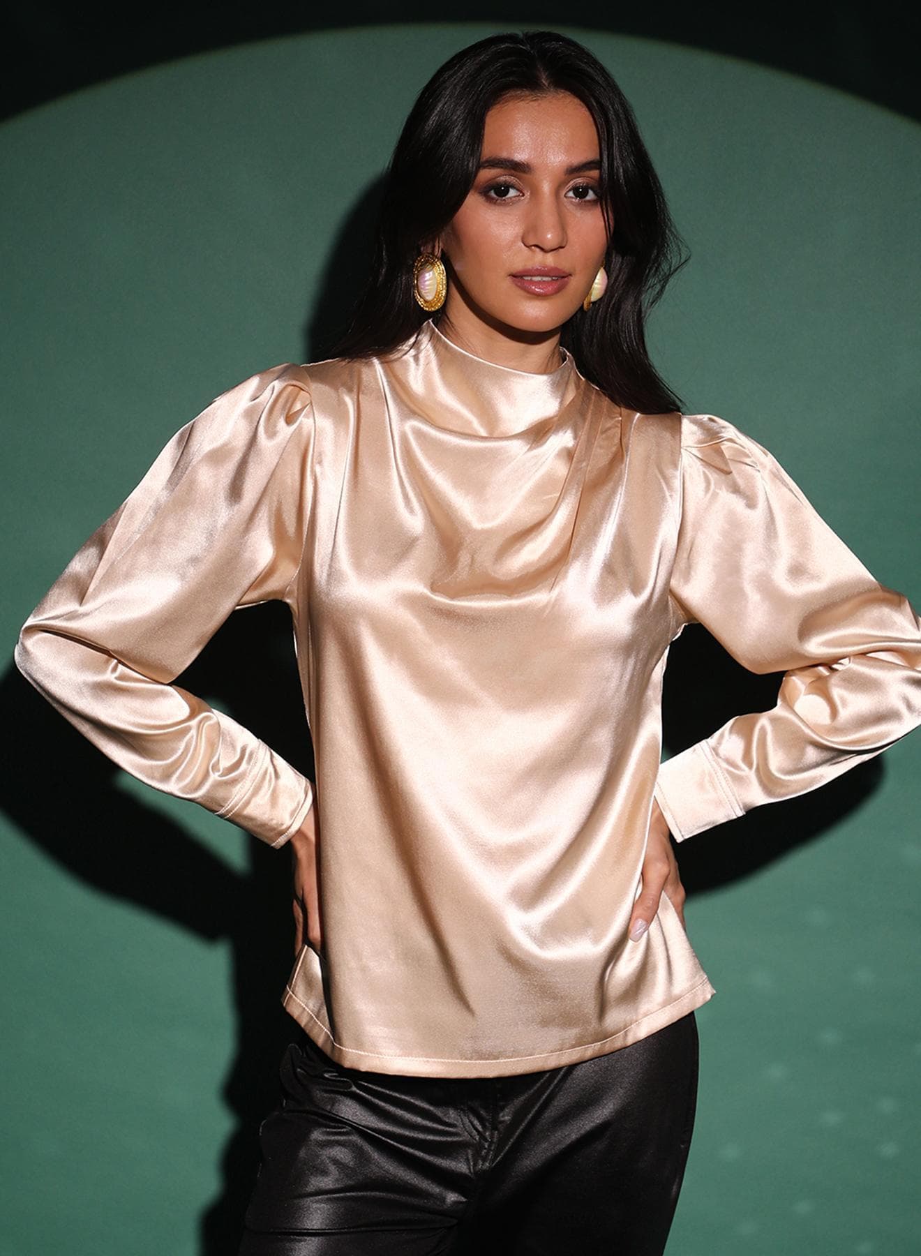Women's Beige Solid Draped Top