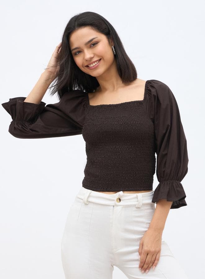 Balloon Sleeve Smocked Detail Top