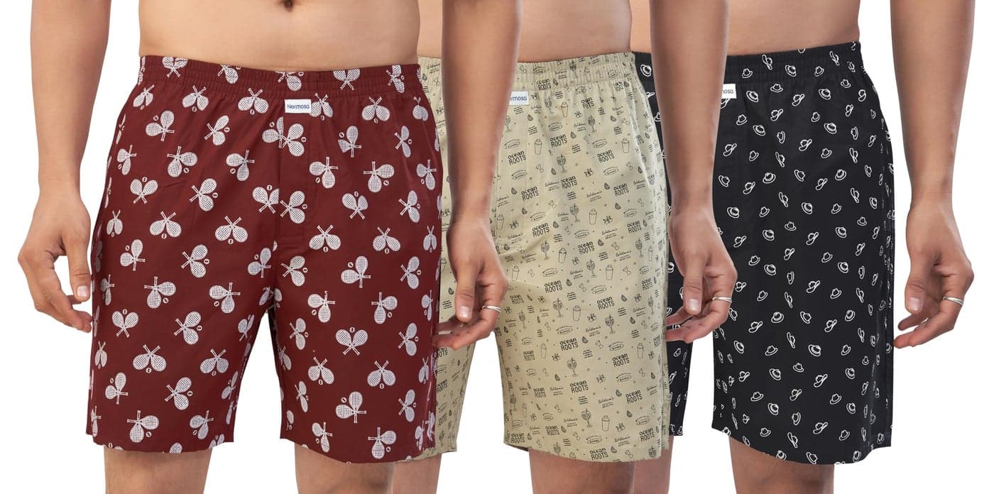 Nermosa Men's Pure Cotton Printed Boxer Shorts – Soft, Breathable, All-Day Comfort (Pack of 3) (in, Alpha, 2XL, Plus, Multicolor1)
