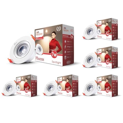 Murphy 7W PHOCUS LED Spot Round Panel Light with 2-Year Warranty | Ceiling Downlight for Concealed & Junction Box Fitting | Cool White | BIS Approved | Flicker-Free | Pack of 6