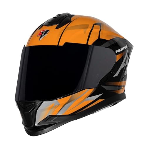Steelbird SBH-57 Fighter F4 ISI and DOT Certified Full Face Helmet for Men and Women with Inner Silver Sun Shield (X-Large 620 MM, Glossy Black Orange)