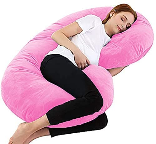 Moms Moon Pregnancy Pillow C Shaped Full Body PillowMaternity Pillow Support for BackLegsNeckHip for Pregnant Women with Removable Washable Velvet Cover Pack of 1 Pink