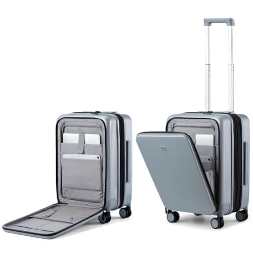 Hanke Grace Expandable Carry On Luggage with Wheels Airline Approved Hard Shell Suitcases with Front Pocket,Top Opening Luggage with TSA Lock for Short Business Travel, Grey.
