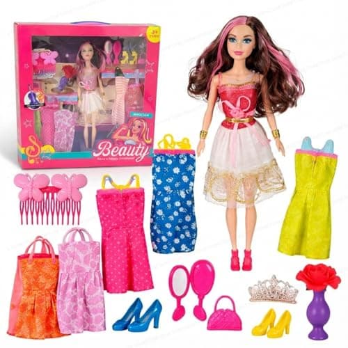 SHAKTISM Doll Set for Girls with Makeup, Dress, Accessories, Wardrobe Closet, Hangers, Necklace, Multicolor, 3 Years and Up (Musician Beauty Doll)