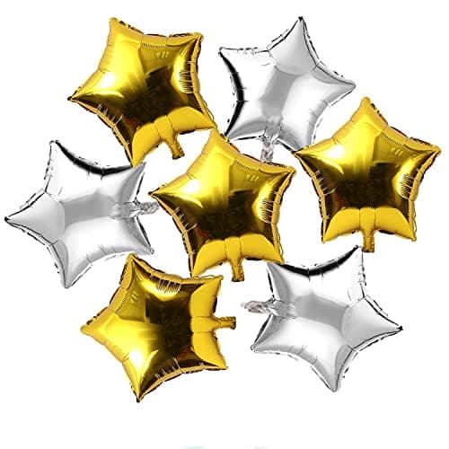 AMFIN® (Pack of 25) 9 Inch Small Star Shape Gold and Silver Foil Balloon with Ribbon for Birthday, Wedding, Anniversary, Welcome Baby Shower, Kids Party, Home Decorations Balloons - Gold & Silver