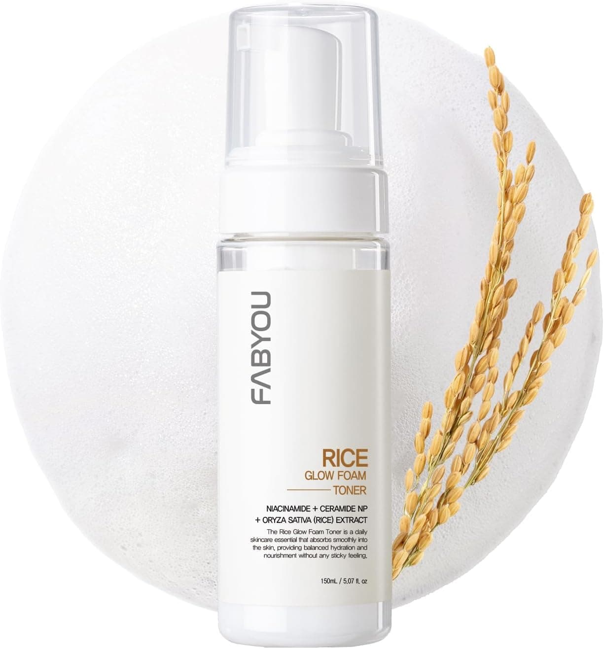 FABYOU Rice Glow Foam Toner 507floz 150ml Korean Skin Care Hydrate Enhance Radiance Glass Skin Toner with Rice Bran Extract Niacinamide Milky Toner Bubble Toner