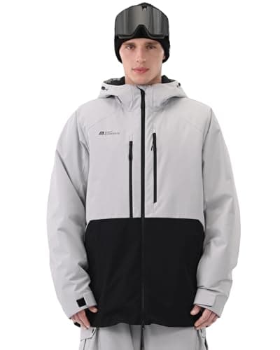 HIGH EXPERIENCE Mens Ski Jacket Snowboard 3L Coat Baggy Waterproof Windproof Warm Insulated Snow Winter Hooded US Alpha Large Regular Regular Gray Black