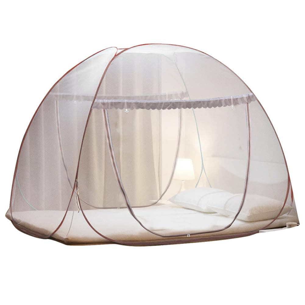 Portable PopUp Brown Mosquito Net Tent for Bed L79 x W71 x H59 inch Large Folding Mosquito Netting with Net Bottom 2 Entries Suit for Twin to King Size Bed