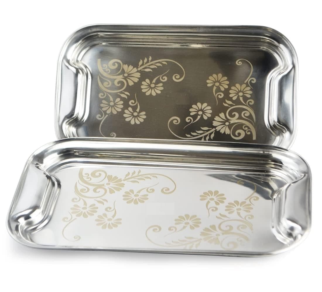 Nirvika Stainless Steel Serving Tray/Lemon Platter with Steel Finish, Rectangular Multipurpose Tray, Set of 2 …
