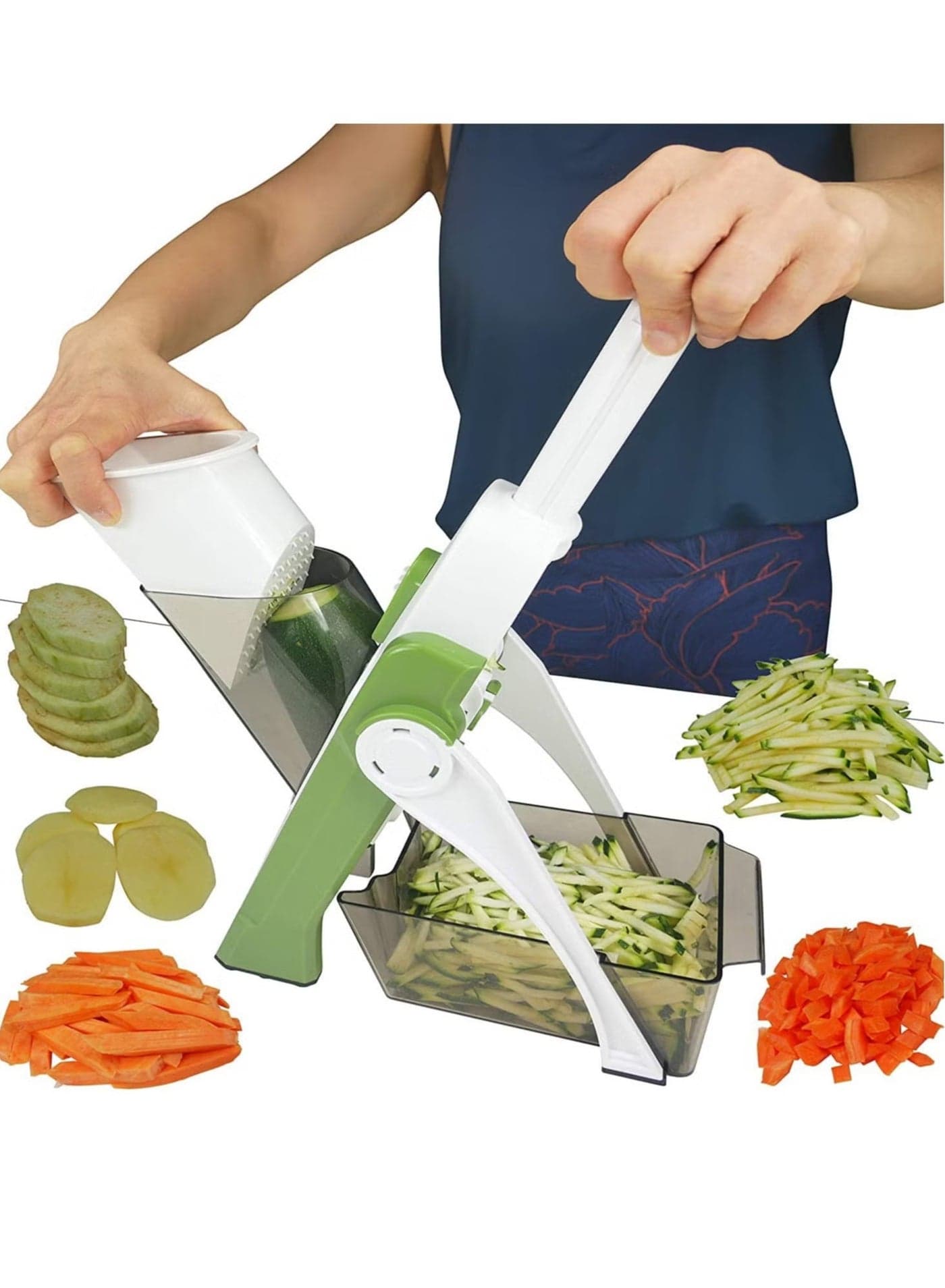 Vegetable Cutter,Multifunctional Vegetable Slicer with Stainless Steel Blades, Manual Food Cutter for Chef and Household (Green)