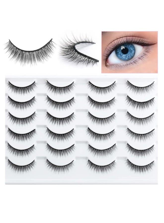 Short False Eyelashes Natural Look Wispy Strip Lashes Pack 11mm 12Pairs Small Lashes 3d Mink Eyelashes Reusable Lightweight Short Natural Eyelashes