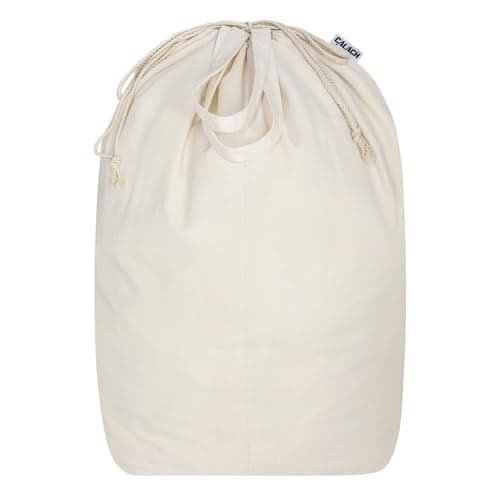 Canvas Laundry Bags with Handles & Square Base 16"Lx16"W x27.6"H, Extra Large Heavy Duty Laundry Basket Hamper Liner, Washable Drawstring Dirty Clothes Bag Canvas Storage Sack(Beige,1 Pack)