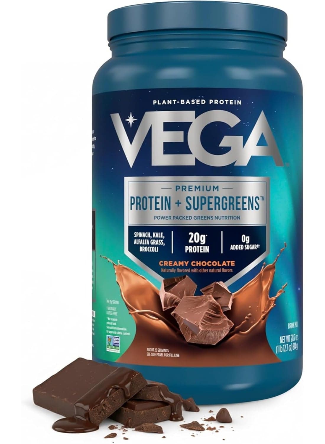 Vega, Plant-Based Protein, Premium Protein + Supergreens™, Creamy Chocolate, 1 lb 12.7 oz (814 g)