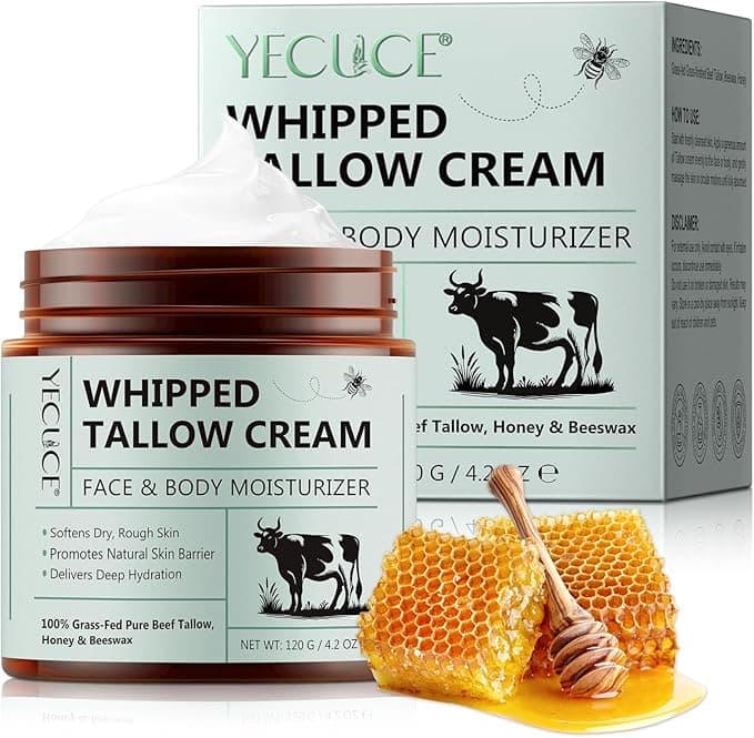 Beef Tallow for Skin Care 120 g Tallow and Honey Balm Tallow Face Cream Tallow Face Moisturizer Organic GrassFed Whipped Tallow Balm with Raw Honey Deep Hydration for Face Body