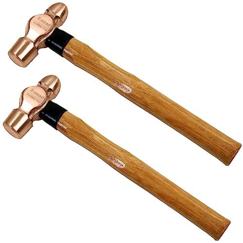 WEDO 2PCS Copper Ball Peen Hammer Set 8 oz 12 oz12lb34lb Ball Pein Hammer with Wooden Handle DieForge Corrosion Resistant DIN Standard