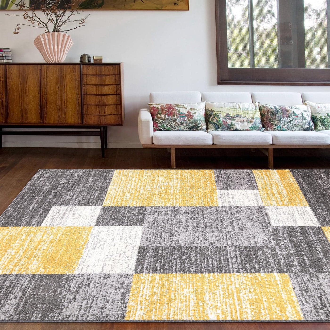 Rugshop Oslo Modern Geometric Boxes Area Rug 710 x 10 Yellow