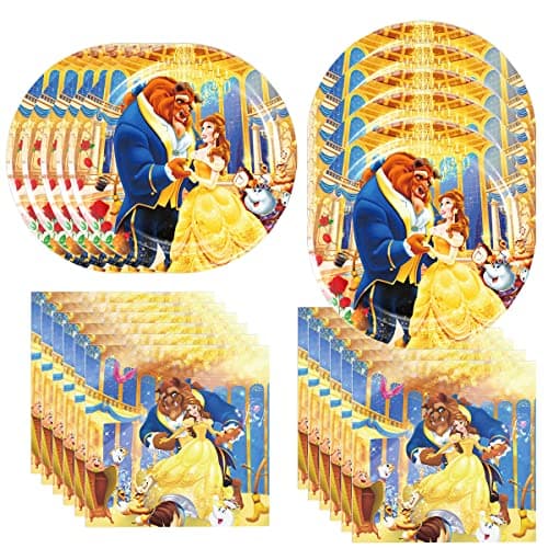 DoMiDoLa 40pcs Beauty and the Beast Party Supplies include 20 plates 20 napkins for the Beauty and the Beast birthday party decoration