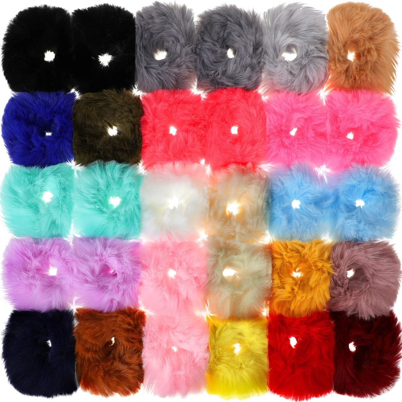 WILLBOND 30 Pieces Fuzzy Scrunchies Bulk Pompom Ball Elastic Hair Ties Fluffy Ponytail Holders Band for Women Hair Accessories 21 Colors