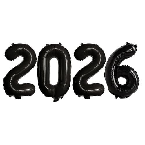 GOER 2026 Foil Number Balloons for 2026 New Year Eve Festival Party Supplies Graduation Decorations Black16 Inch