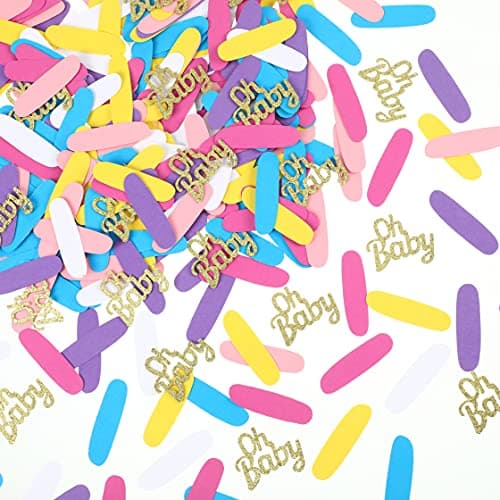 Chinco 350 Pcs Baby Shower Confetti Including 300 Colorful 2 Inch Pastel Paper Sprinkles and 50 Gold Baby Glitter Rainbow Table Scatter for Gender Reveal Party Decor Nursery Photo Props Nonedible