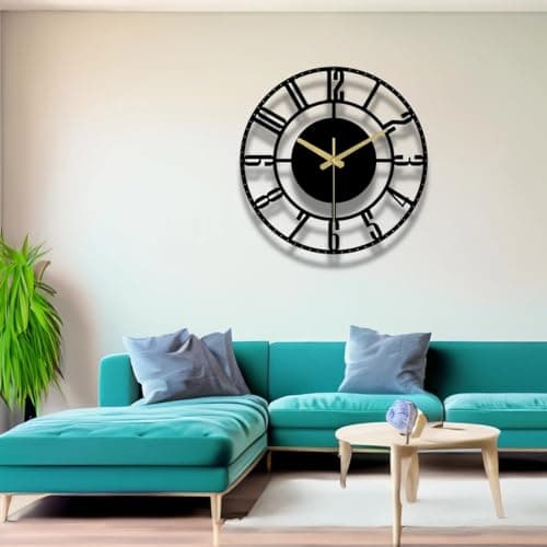 Cartvilla Analog Large Metal Wall Clock for Living Room, Bedroom, Kitchen - Latin Numeral, Antique Style, Big Size Modern Decorative Watch (Style-12, Size-40 CM), Black