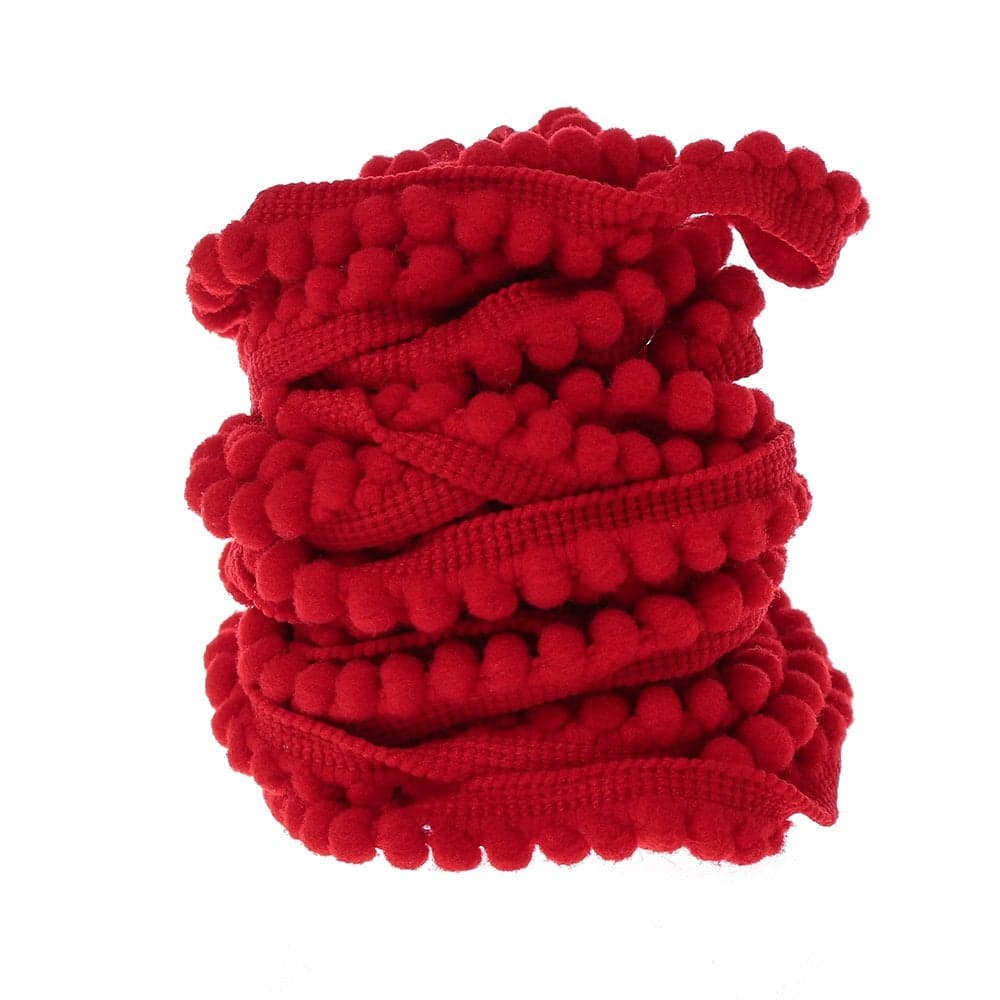 Yalulu 10 Yards Mini Pom Pom Trim Ball Fringe Ribbon Tassel DIY Sewing Accessory Lace for Home Party Decoration1cm Width Red