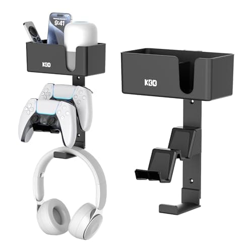 KDD 4in1 Wall Mount Controller Holder Dual Game Controller and Headphone Hanger with AntiSlip Pads for Xbox ONEX SeriesPS5PS4 Detachable Desk Storage for Media Remote Phone and Speaker