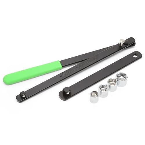 OEMTOOLS 24687 Serpentine Belt Tool Set Includes 38 Drive Handle 12 38 Square Drive Adapters 4 Shallow Sockets 13 15 16 18 mm Release Spring Pressure Remove Tensioner Pulley