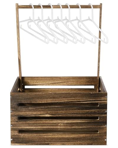 Suzile Wooden Baby Shower Crate Closet, Wood Hamper New Baby Gift Basket with Handle Gender Reveal Storage Box for Pregnancy New Parent(Black Walnut Color,Classic)
