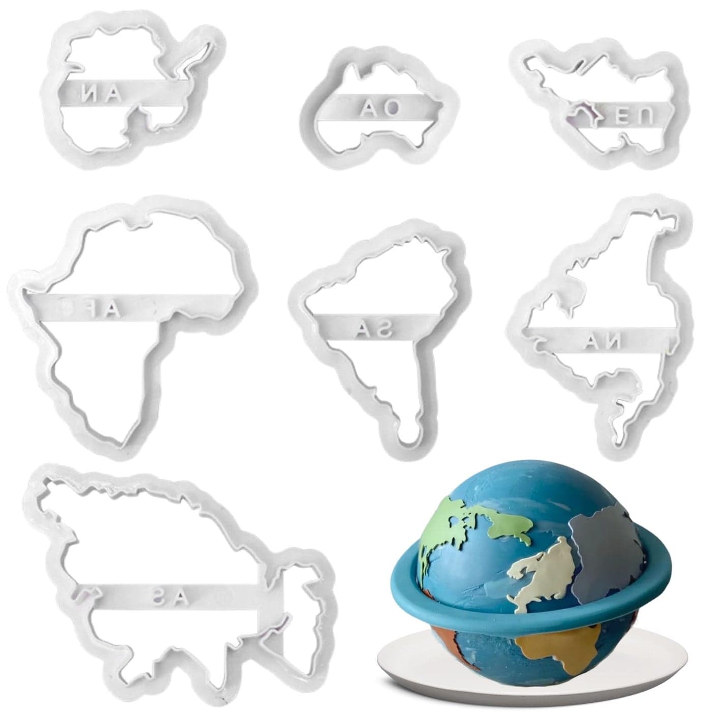 KAISHANE World Map Shape Cookie Cutters Seven Continents Shape 3D Plastic Biscuit Mould 7pcs Fondant Cutters Cake Cutters for Decorating Pastry Baking Tools